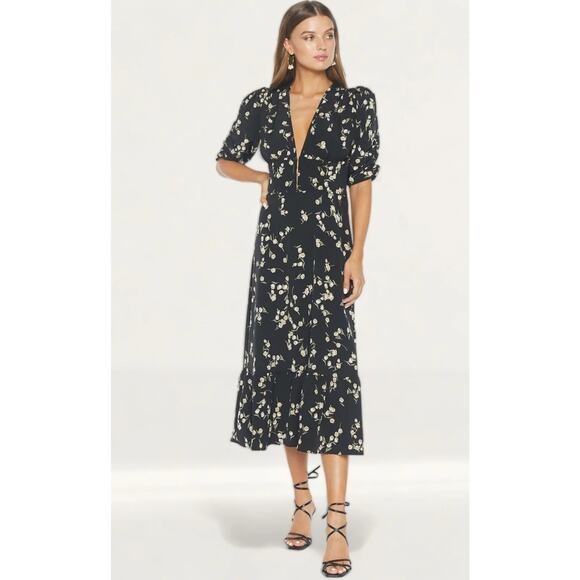 Flynn Skye Elsie Black Tulip Floral Midi Maxi Boho Dress Women's Medium - Picture 1 of 11